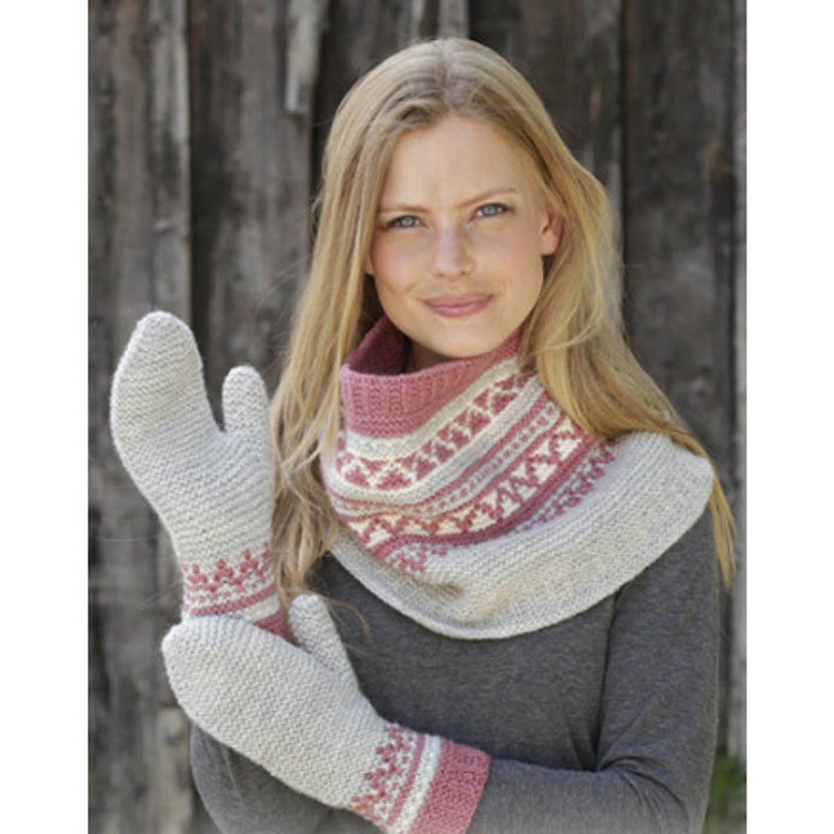 Hint of Heather Set by DROPS Design - Hals og Vanter Strikkeopskrift s - Small/Medium