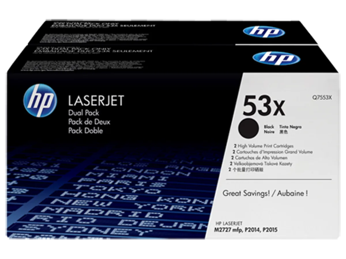 HP 53X Toner Q7553xd 2x Sort