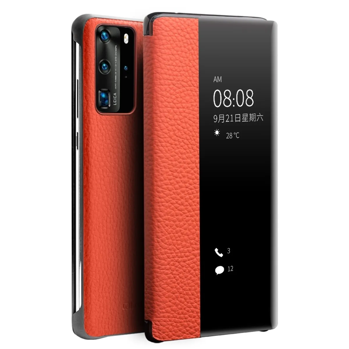 Huawei P40 Pro - QIALINO ægte læder view window cover - Rød