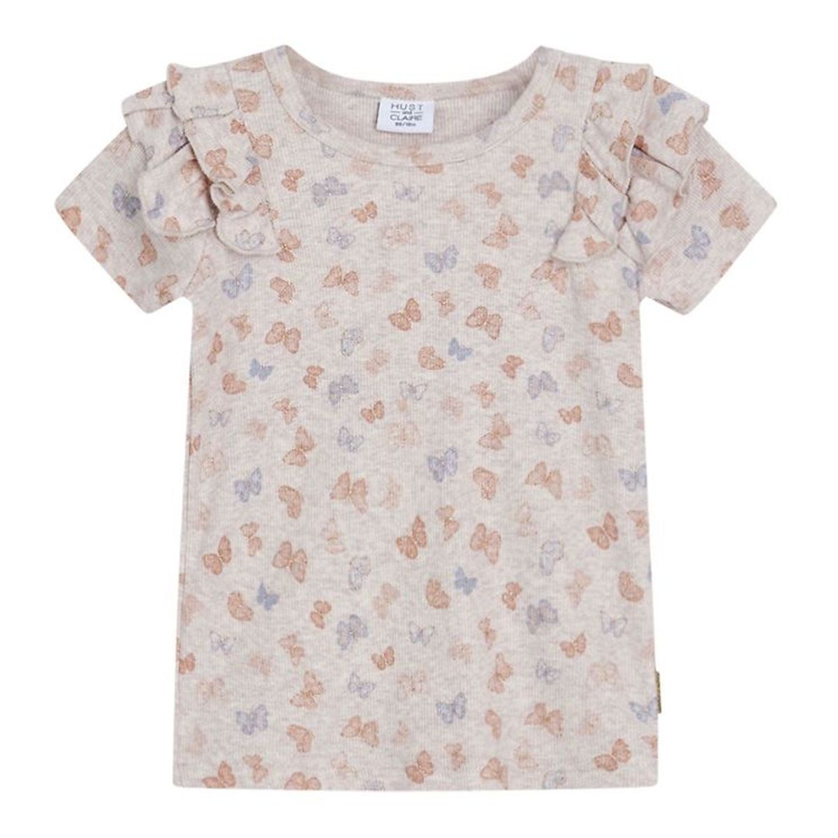 Hust and Claire T-shirt - Ariya - Rib - Beige m. Sommerfugle