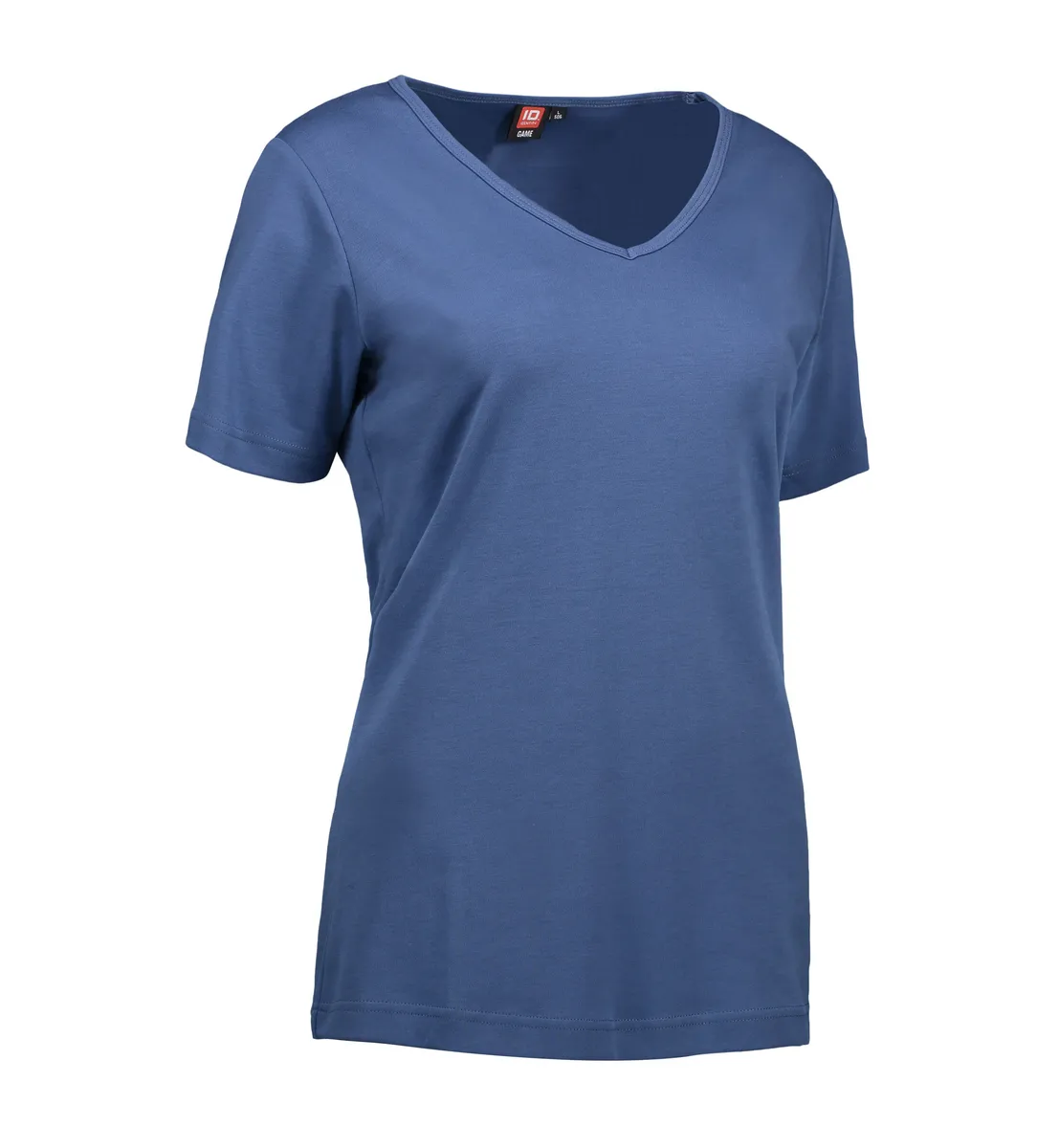 Indigo farvet dame t-shirt med v-hals - L