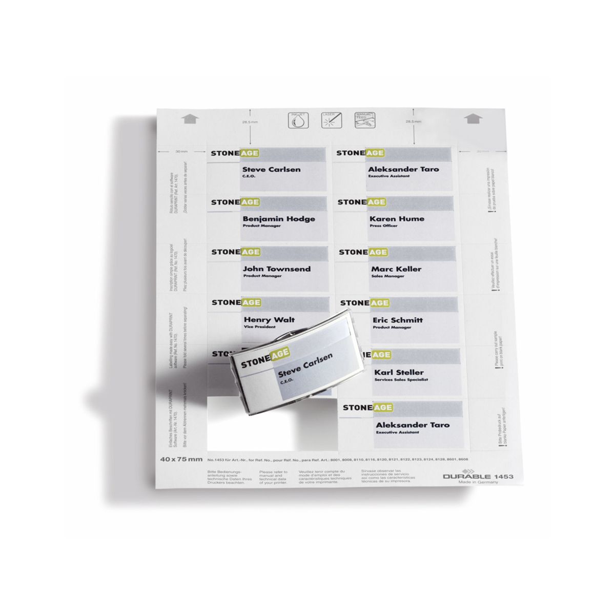 Indstik til Navneskilt 75x40 mm 20 ark Durable