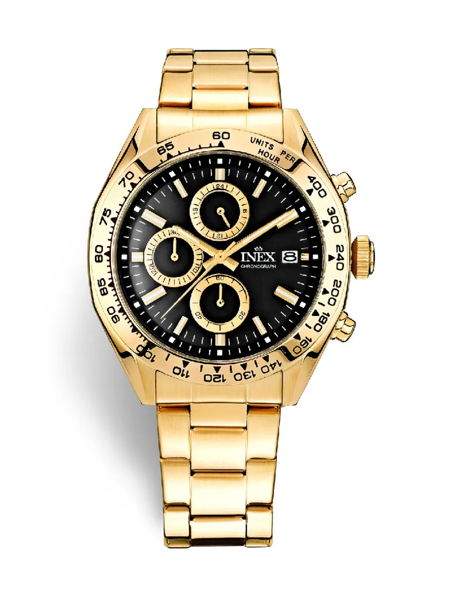 INEX HERRE DOUBLE SPORT CHRONO M LÆNKE DATO SORT BEZEL