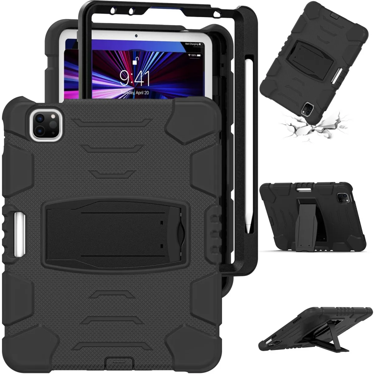 iPad Pro 11 (2022/2021/2020/2018) / Air 10.9 (2022/2020) - Armor Hybrid cover m/ Kickstand - Sort