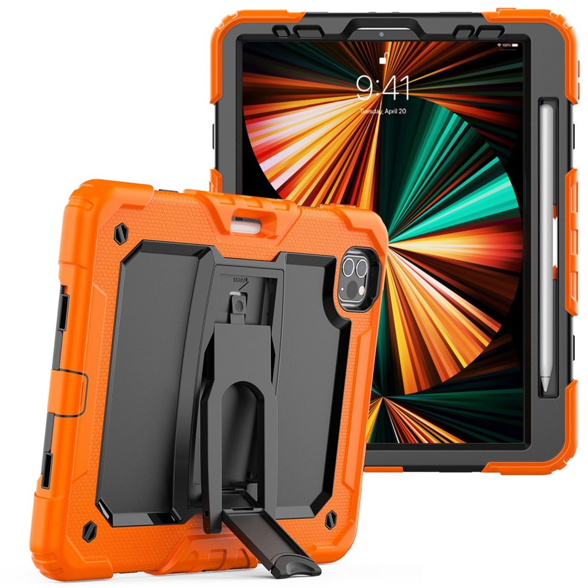 iPad Pro 11 (2022/2021/2020/2018) - Shockproof Hybrid cover med aftagelig skulderrem - Sort/Orange