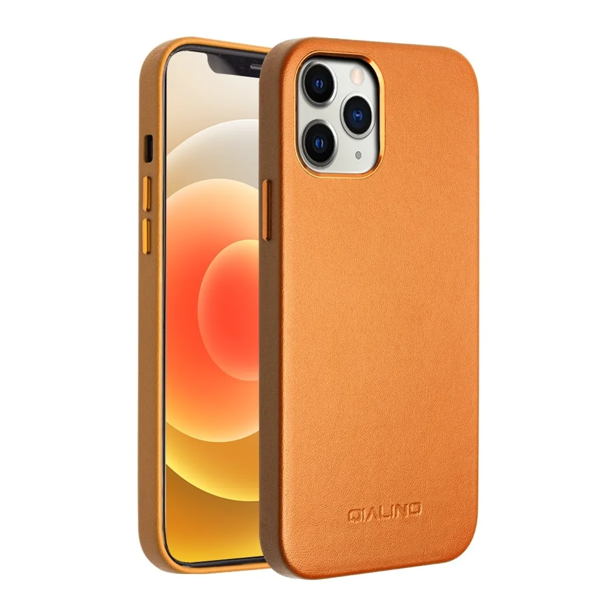 iPhone 12 Pro Max - Qialino Ægte læder Hardcover - Lemon gul