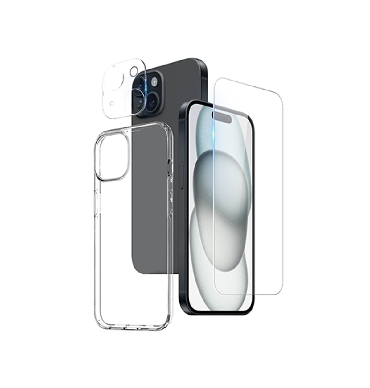 iPhone 15 Plus - 3-i-1 Beskyttelsesæt Cover & Beskyttelsesglas