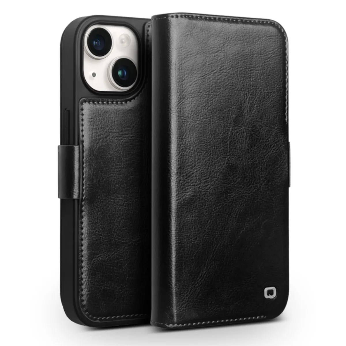 iPhone 15 Plus - QIALINO Classic Slim ægte læder cover - Sort