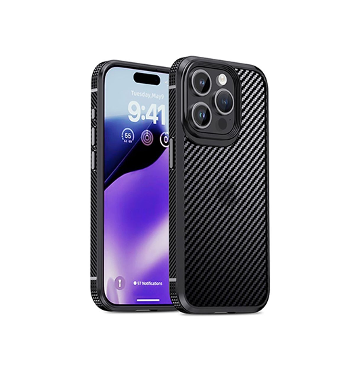 iPhone 15 Pro - iPAKY&trade; Full Carbon Stødsikkert Cover - Sort