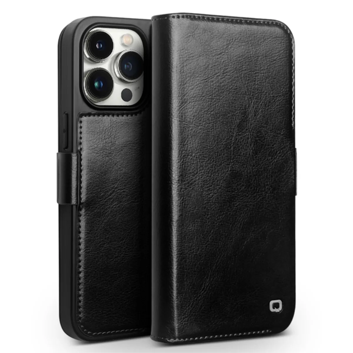 iPhone 15 Pro Max - QIALINO Classic Slim ægte læder cover - Sort