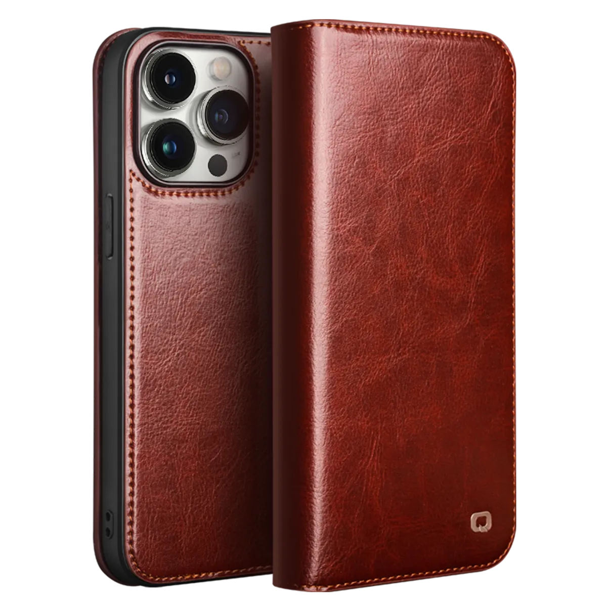 iPhone 15 Pro Max - QIALINO Classic ægte læder cover / pung - Brun