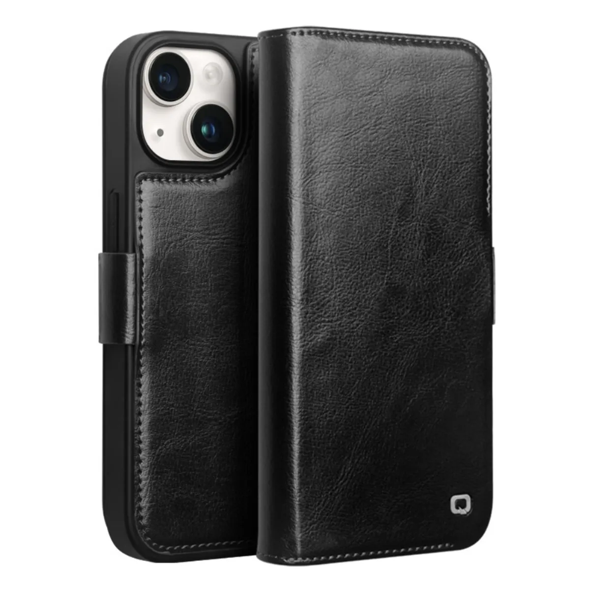 iPhone 15 - QIALINO Classic Slim ægte læder cover - Sort