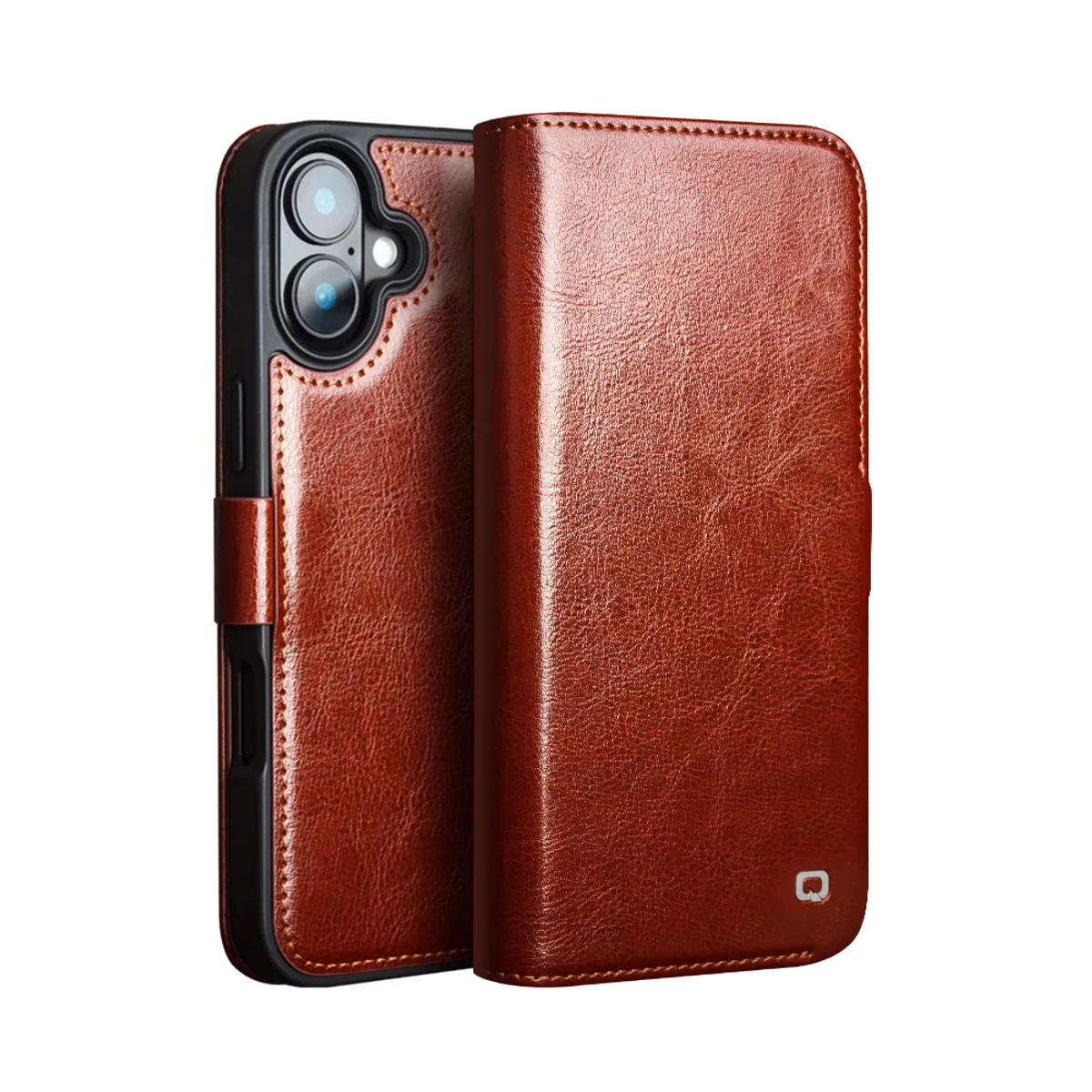 iPhone 16 - QIALINO Classic Slim ægte læder cover - Brun