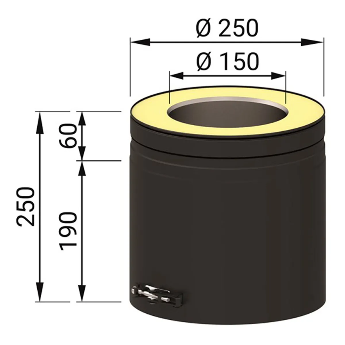 Isoleret sektion Design Line, Ø150mm, sort