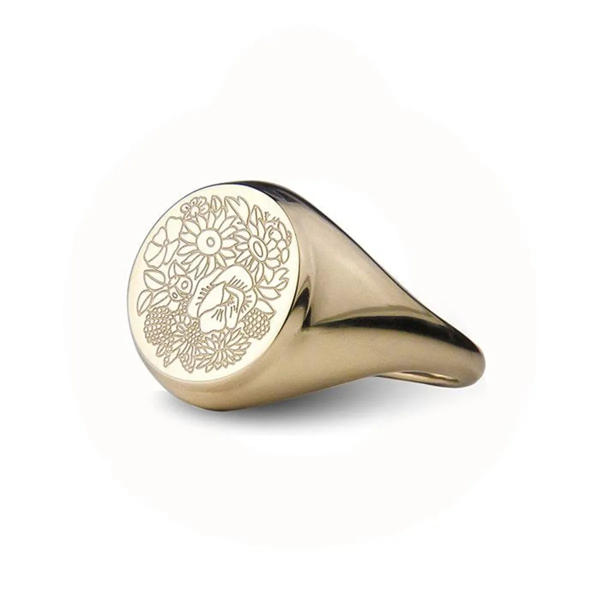 Jeberg Jewellery - Flower Tales Engraved Signet Ring 60305 Forgyldt sterlingsølv