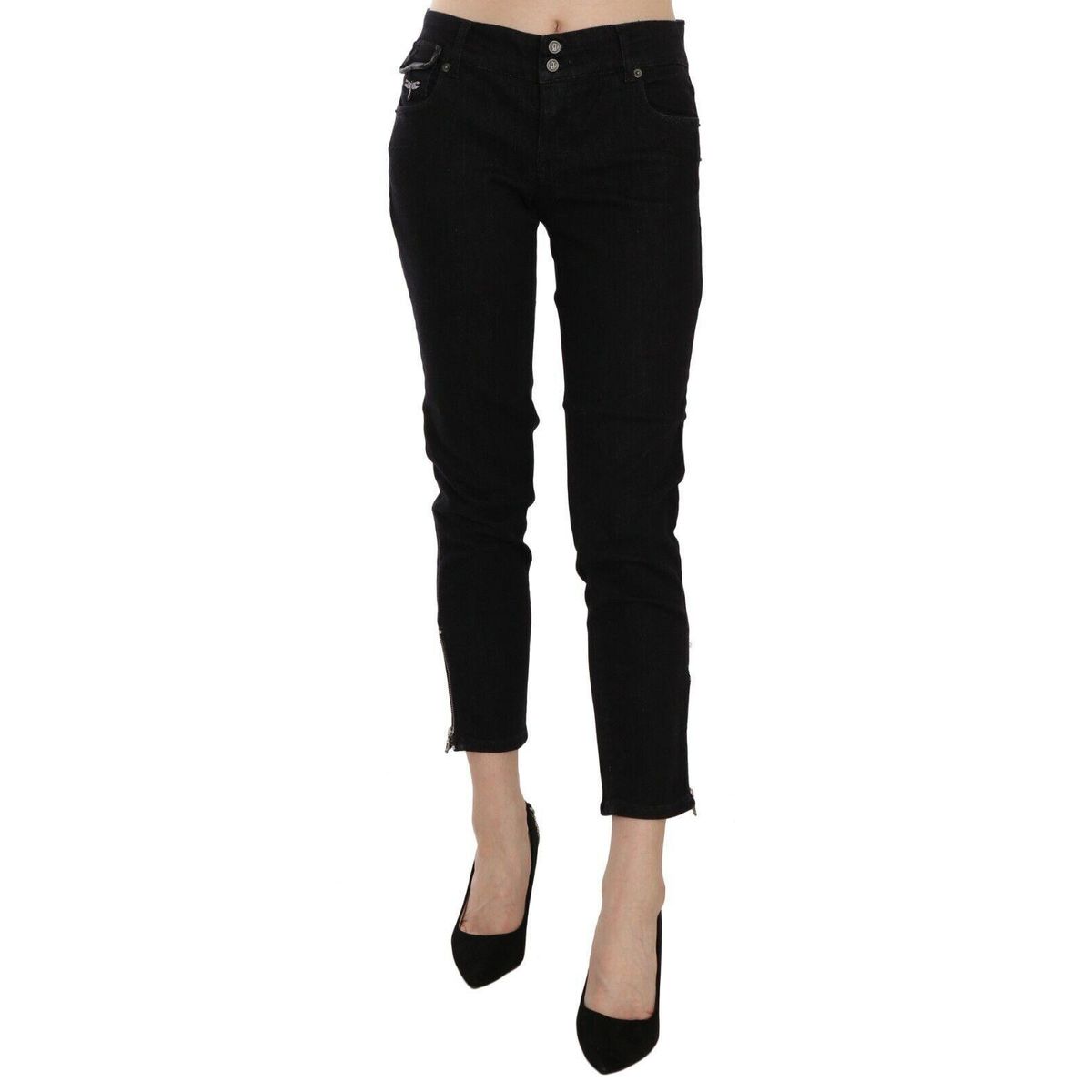 John Galliano Chic Black Mid Waist Slim Cropped Jeans