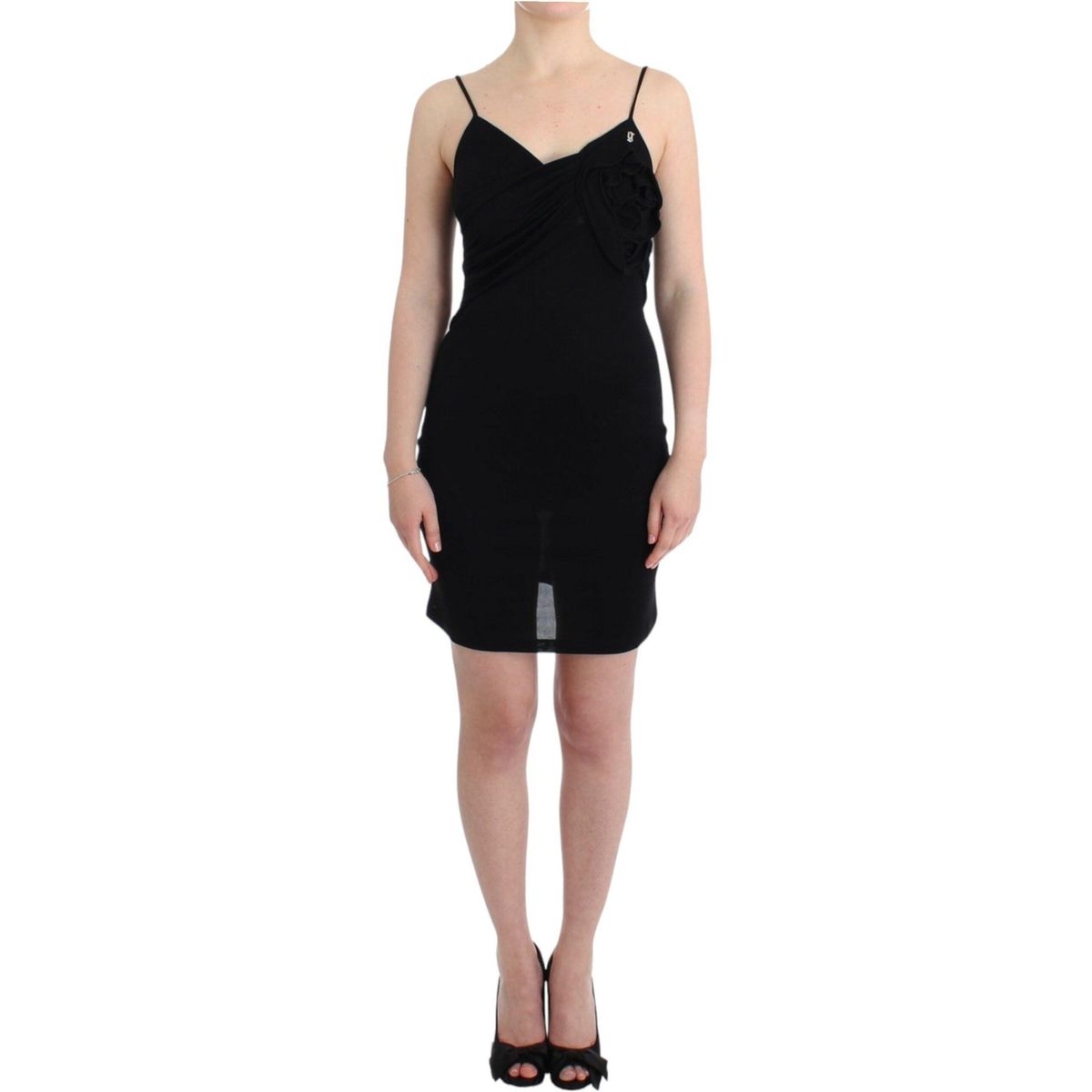 John Galliano Elegant Black Jersey Knee-Length Dress