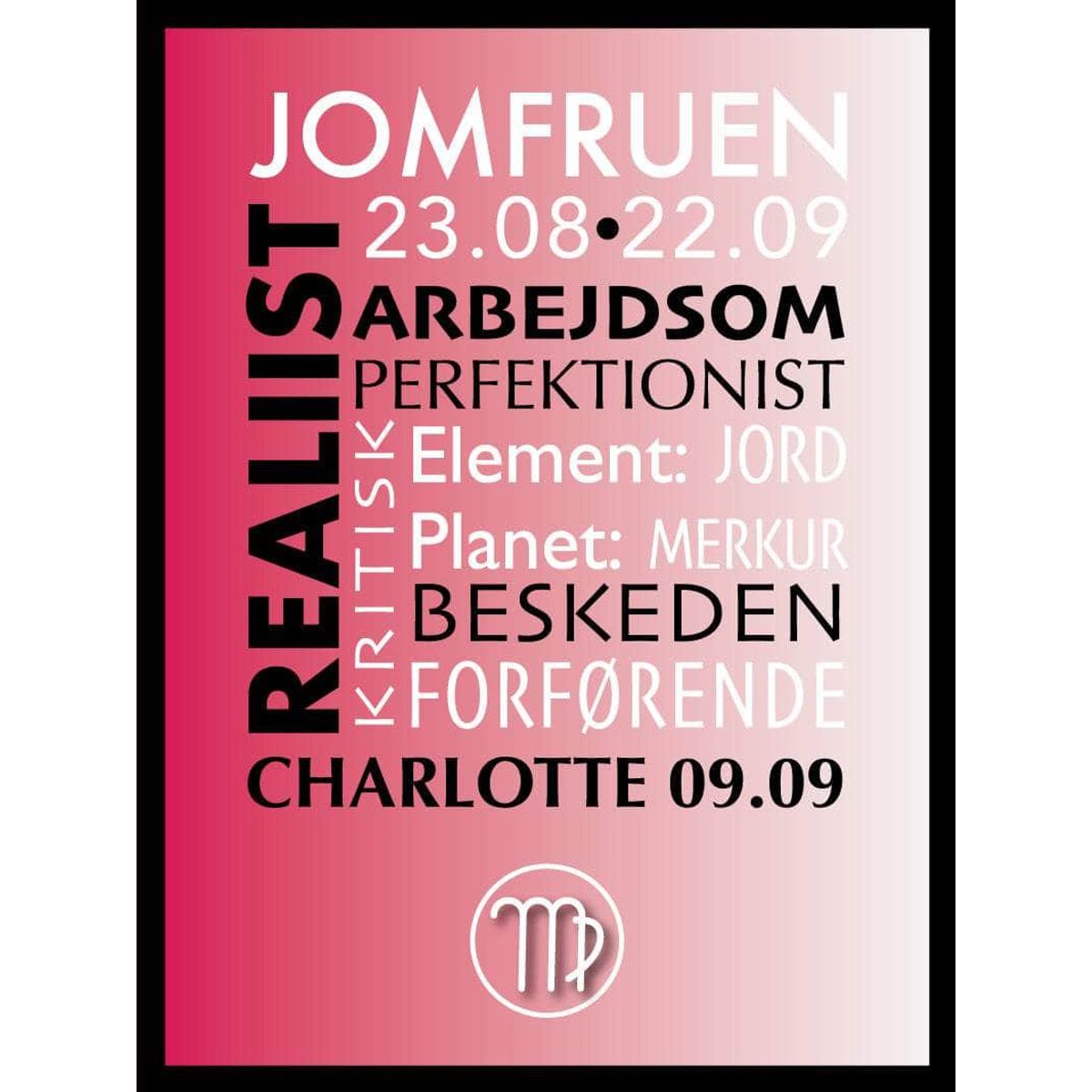 Jomfruen stjernetegn med tekst plakat