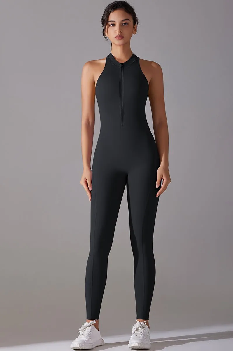 Jumpsuit halter neck lang zip-up Black - Small / Black