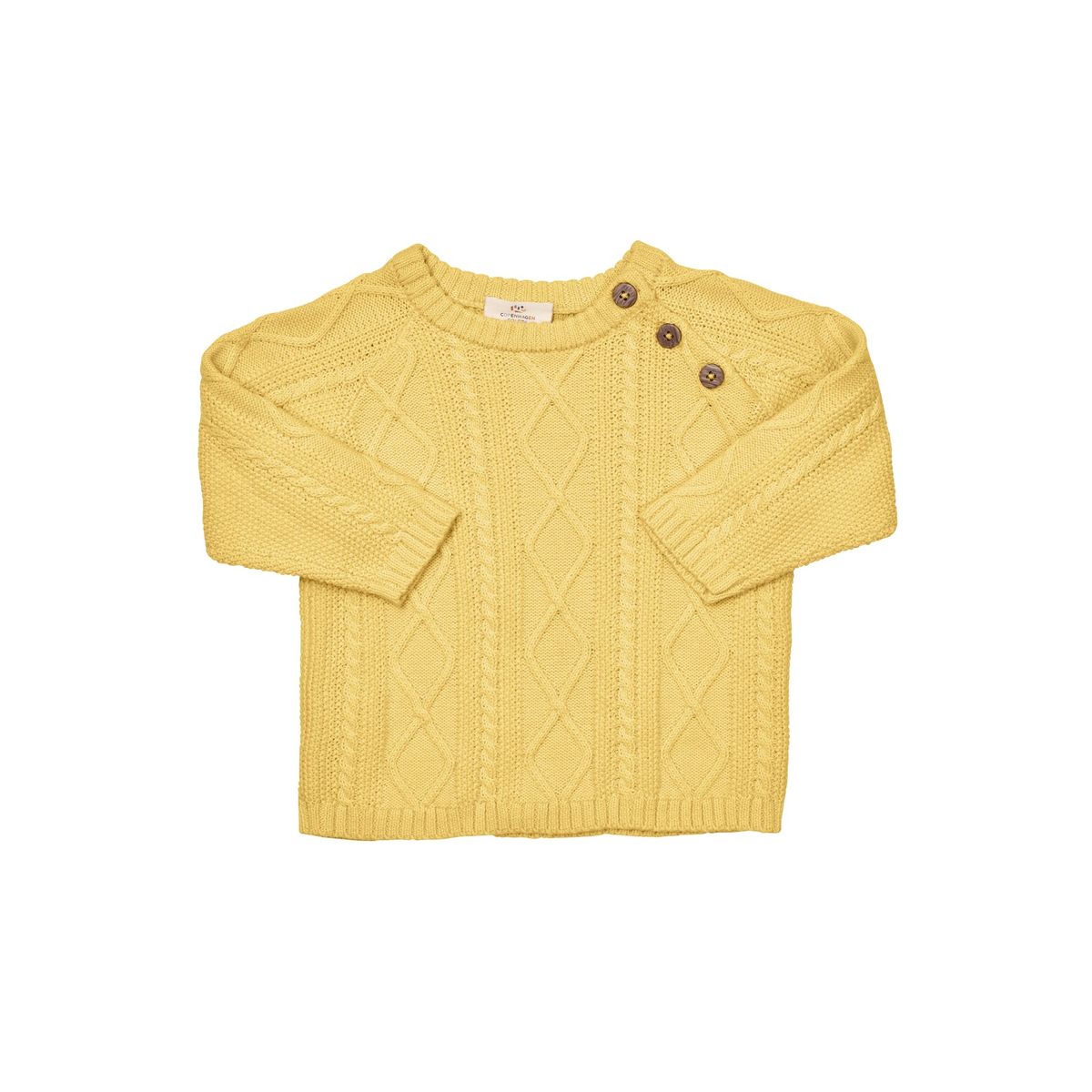 KABELSTRIKKET BLUSE M. KNAPLUKNING - LT. YELLOW - LT. YELLOW / 92