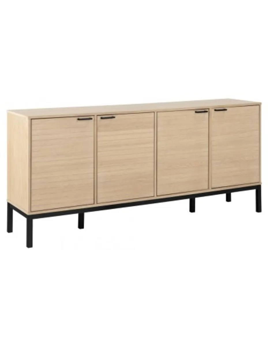 Kensington sideboard i metal og egetræsfinér B180 cm - Sort/Hvidpigmenteret eg