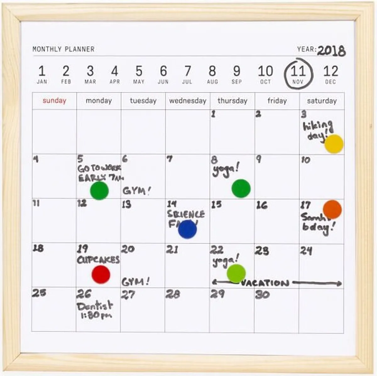 Kikkerland - Mini Whiteboard Kalender Inkl. Tusch - 20x20 Cm