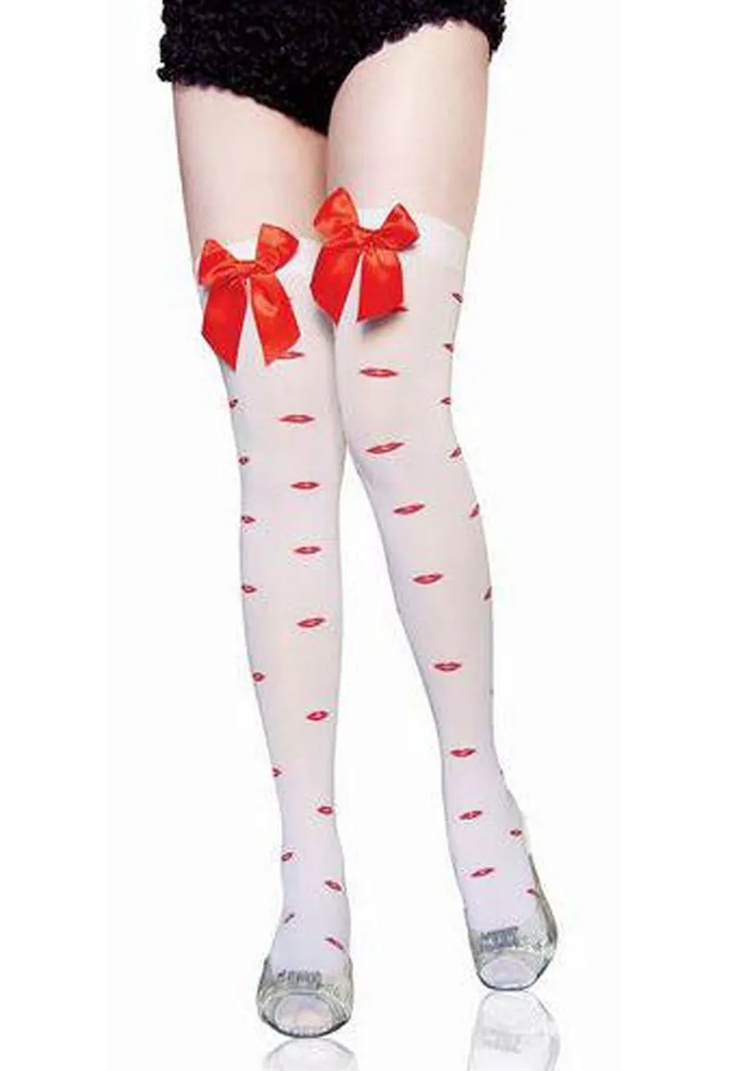 Kiss red lips overknee nylon strømper, hvid