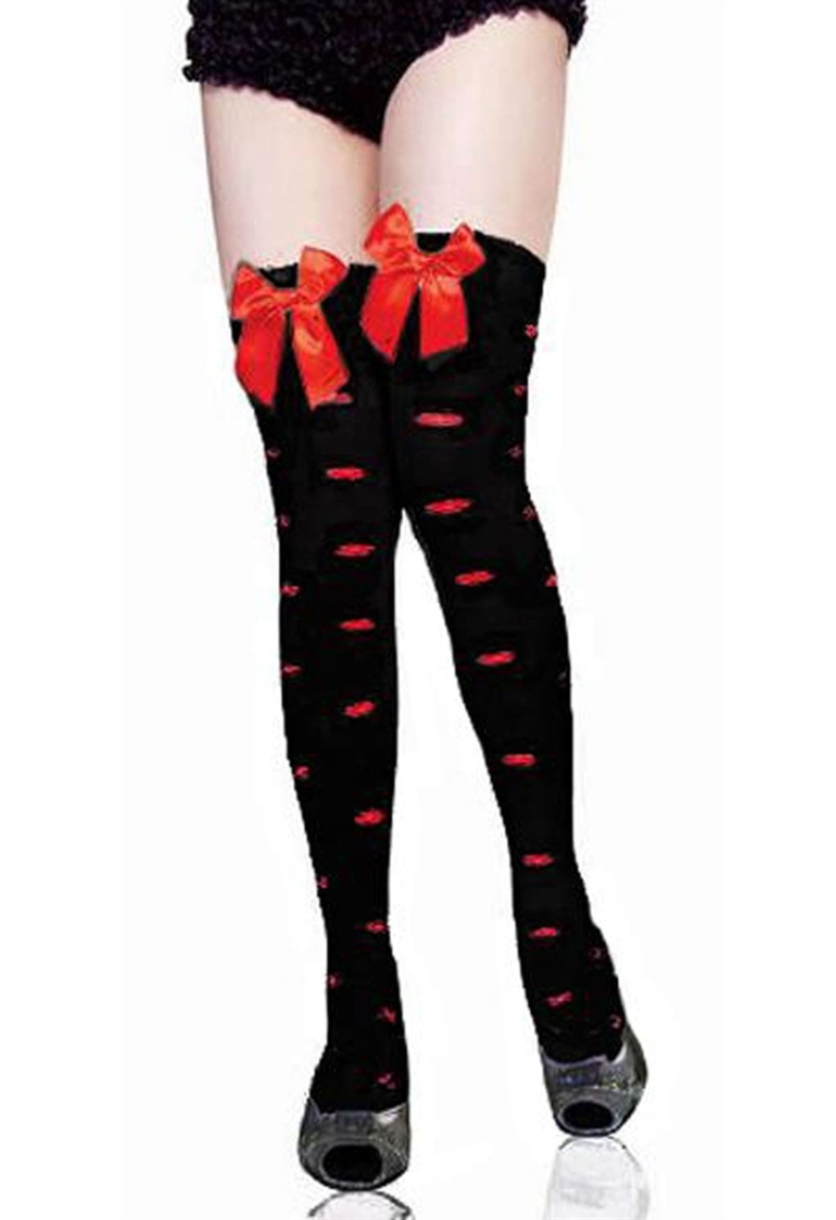 Kiss red lips overknee nylon strømper, sort