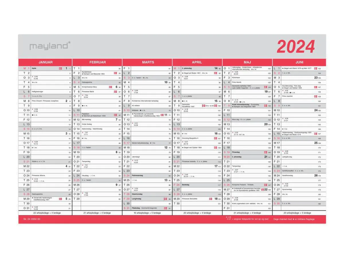 Kontorkalender Stor M/flagdage 2024