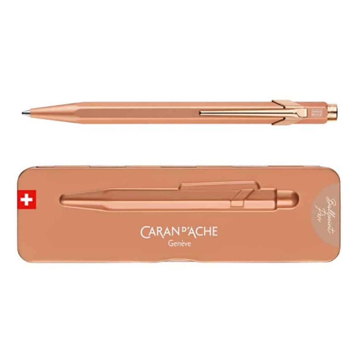 Kuglepen CARAN D'ACHE 849 Brut Rose, M, med etui i rosaguld,.