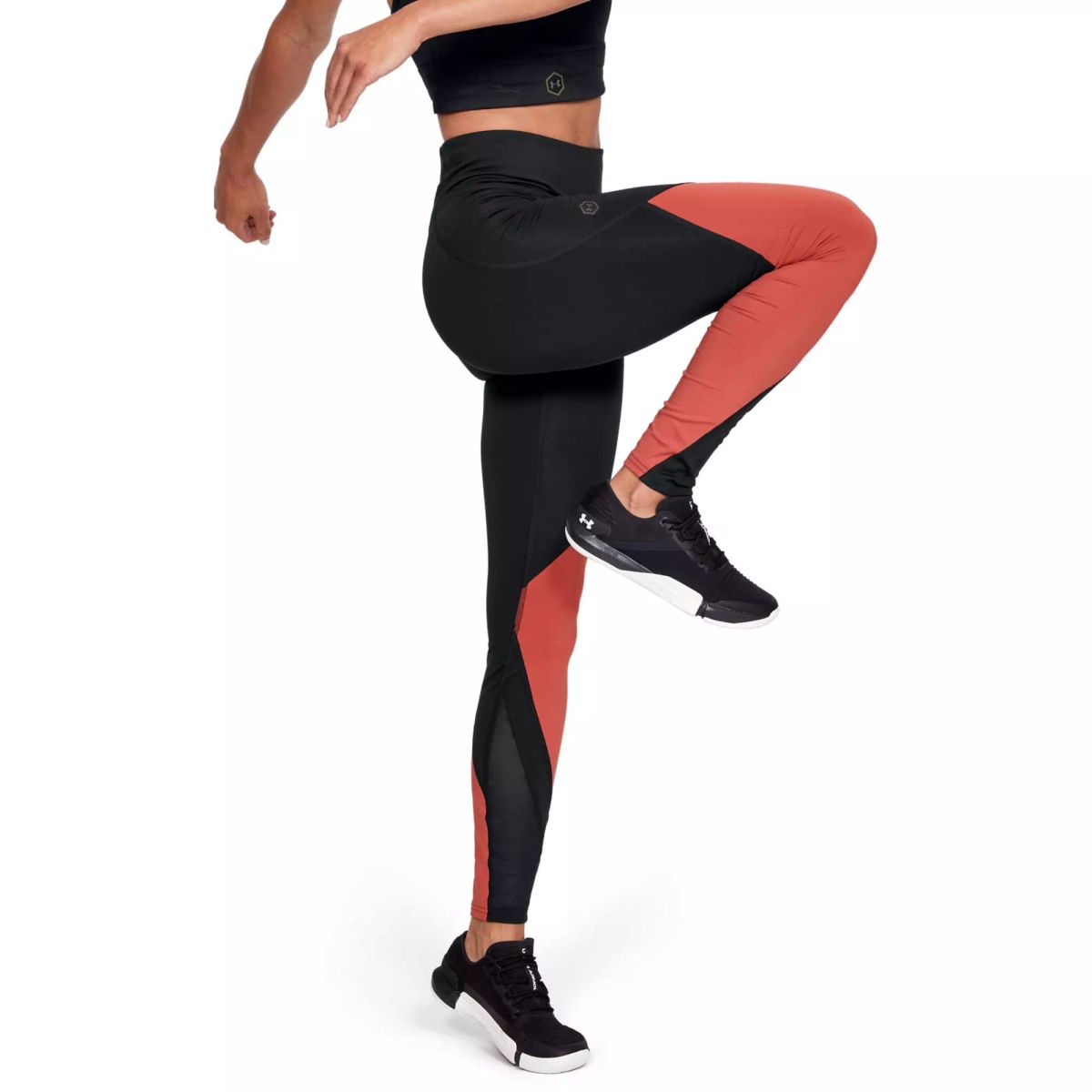 Kvinders Under Armour Rush Leggins - Black and Orange S