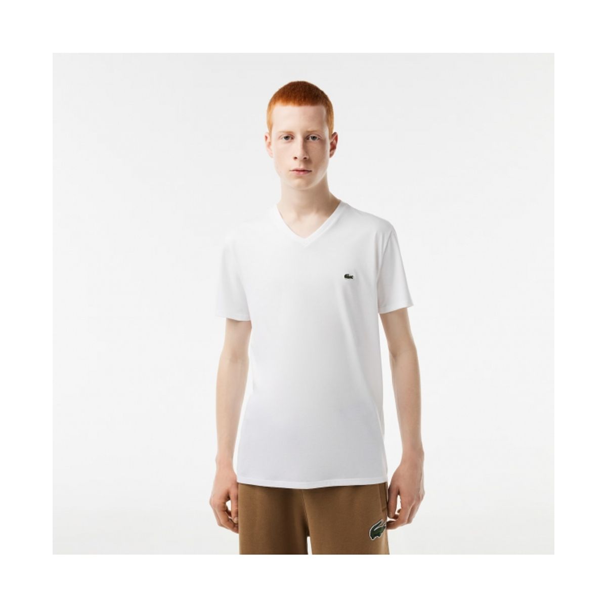 Lacoste Klassisk V-hals T-shirt i Hvid til Herre (Regular Fit)