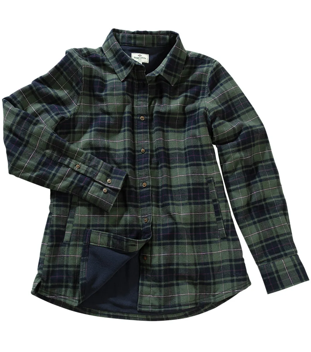 Ladies Tartan Shacket overshirt, grøn/blå/vinrød - S (10-12)