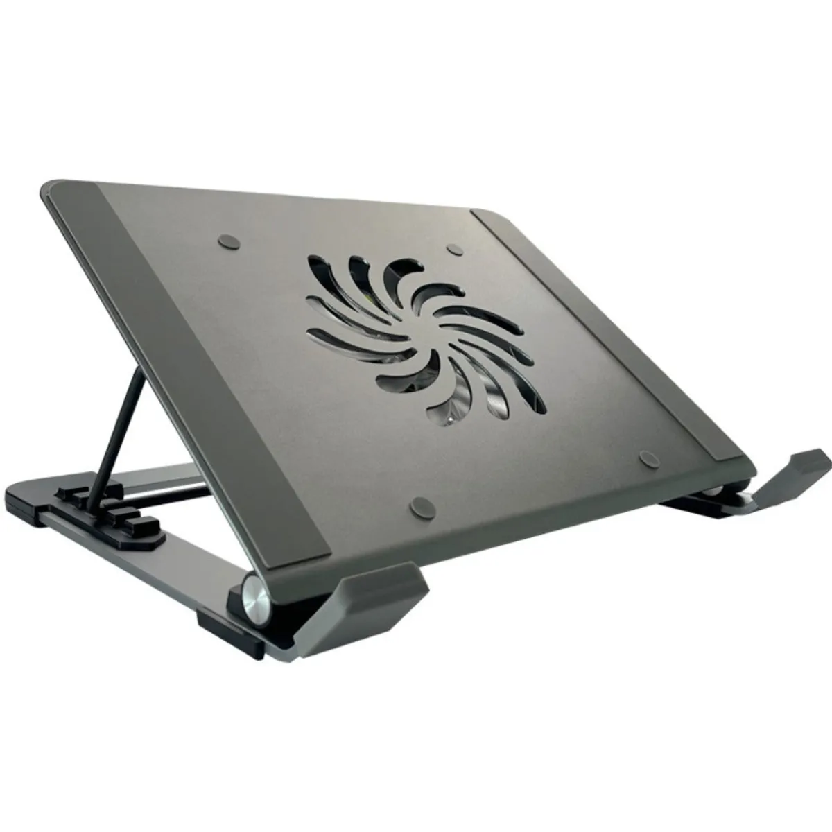 Laptop / MacBook justerbar holder i aluminium - 28.8x26.2 cm - Med cooling fan - Grå