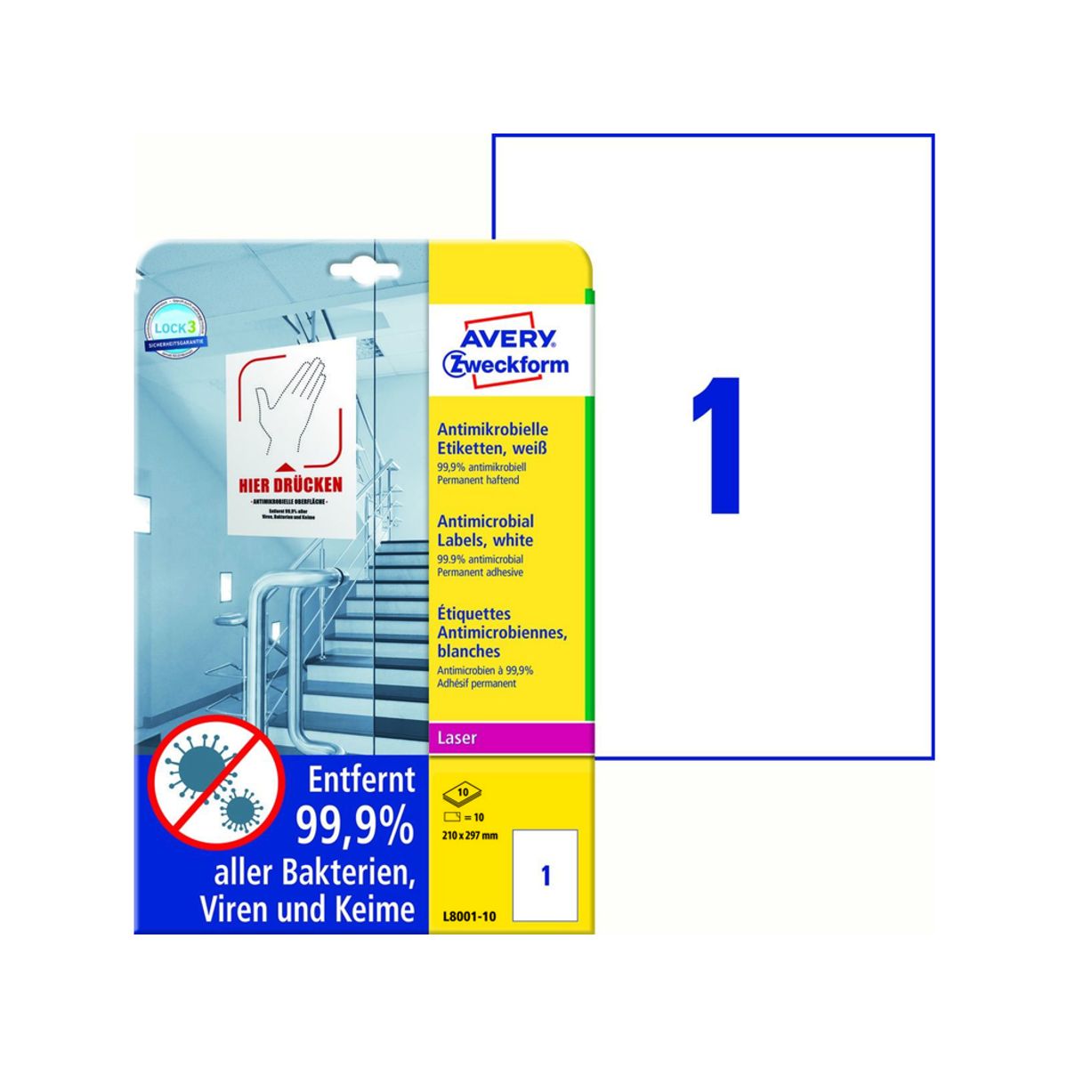 Laseretiket Avery Antimicrobiel 210x297mm