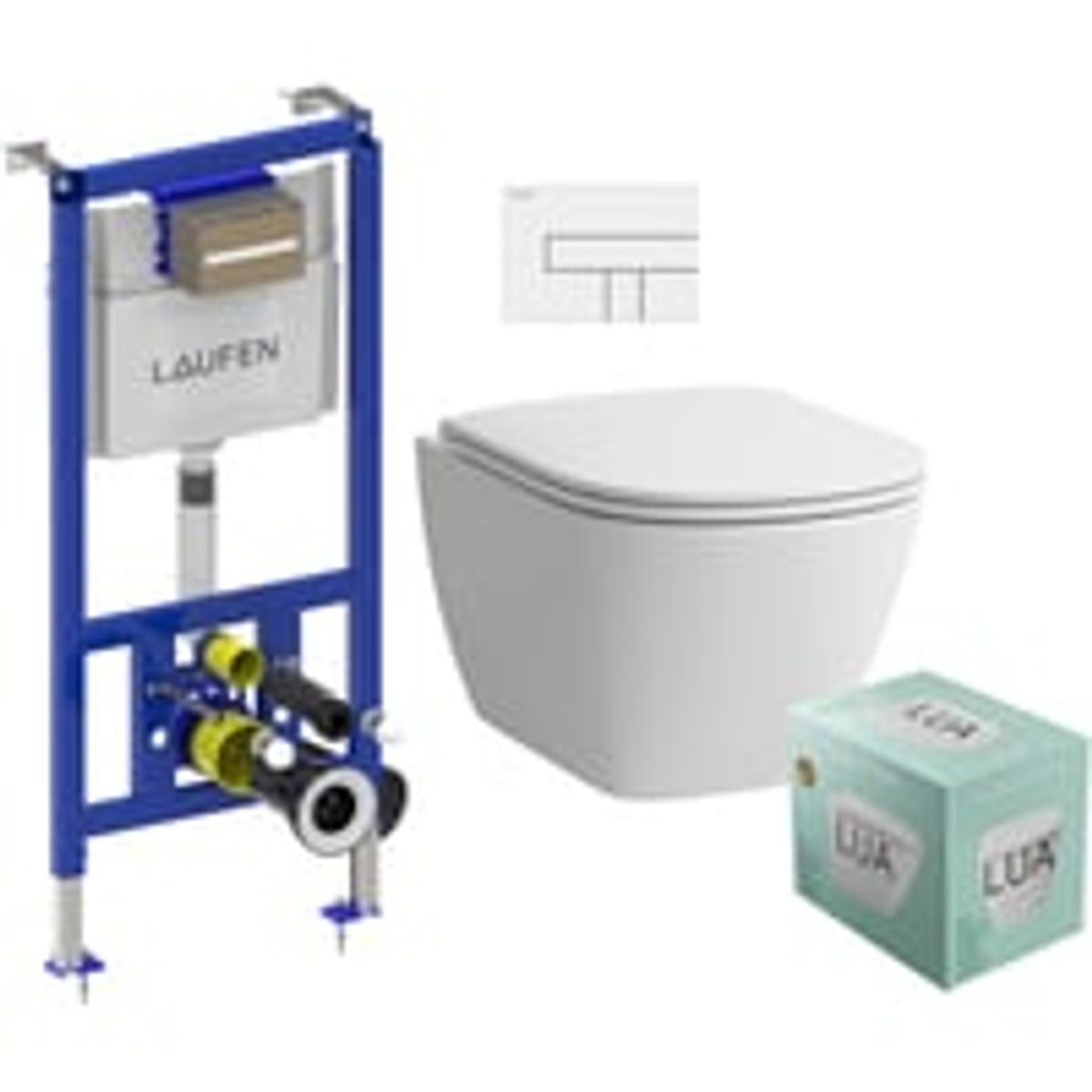 Laufen Lua toiletpakke, komplet inkl. cisterne, toiletskl, toiletsde & betjeningstryk