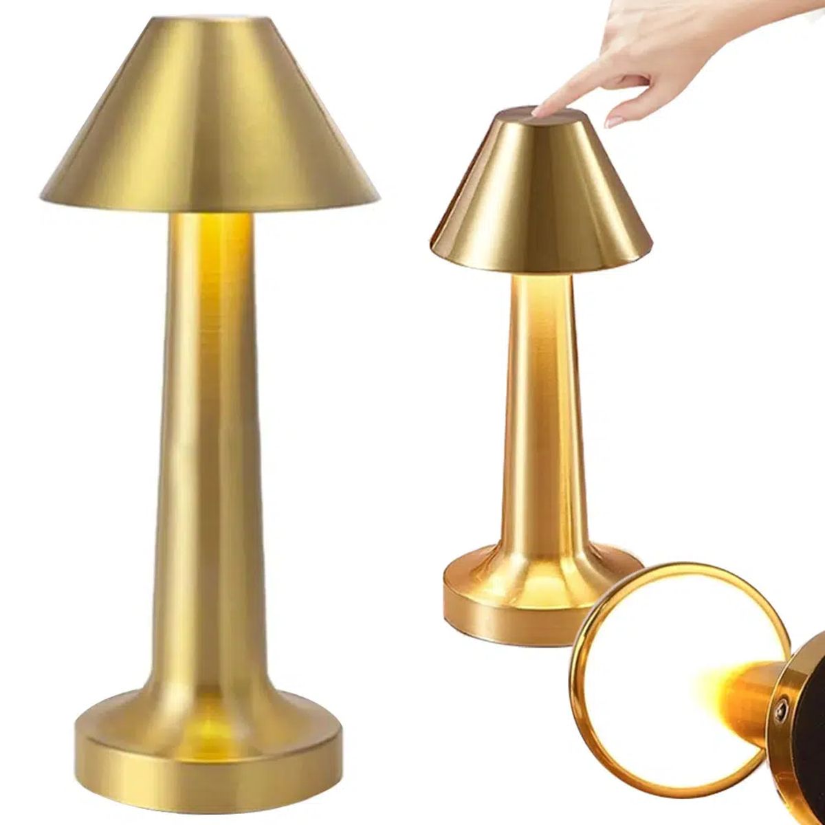 LED Genopladelig bordlampe | Guld | 3-trins touch-lampe