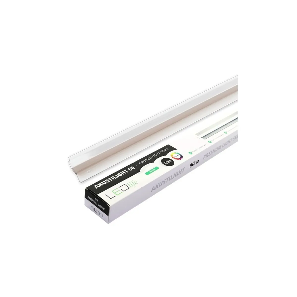 LED Troldtekt Skinne 60 cm - 19W, Akustilight, Planforsænket, 24V - Dæmpbar : Dæmpbar, Kulør : Varm