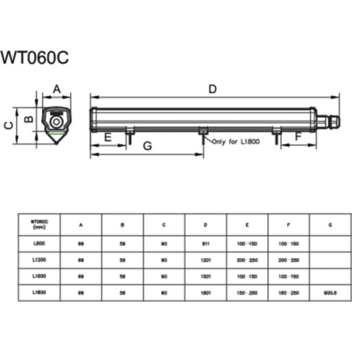 Ledinaire Industriarmatur WT060C 1800 lm, 840, 15W, 600 mm