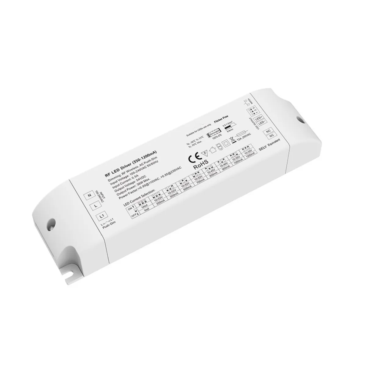 LEDlife rWave 36W dæmpbar driver til LED panel - Push dæmp, RF, 350mA-1200mA, 10-52V, flicker free