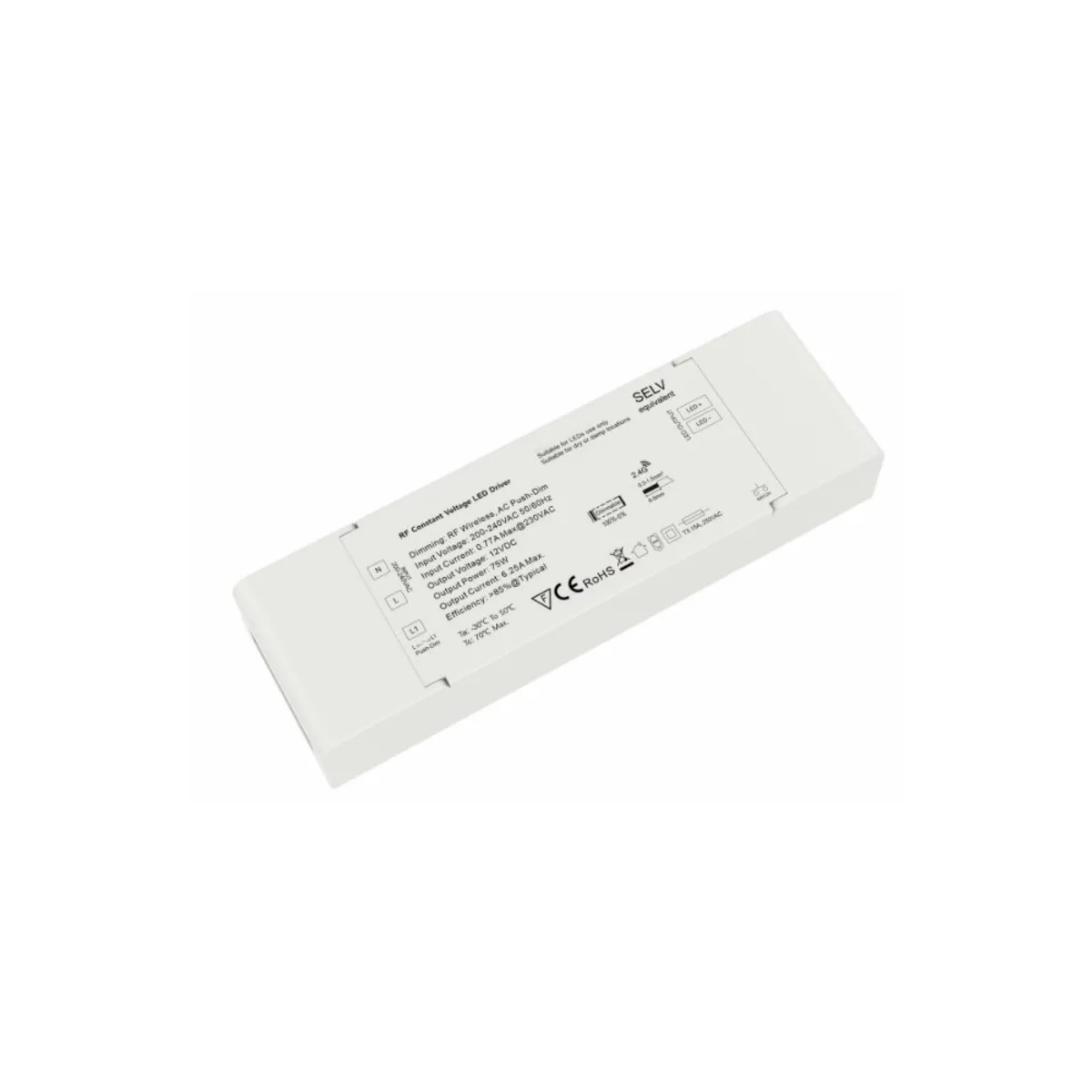 LEDlife rWave 75W dæmpbar strømforsyning - 12V DC, 6,25A, RF, push-dæmp