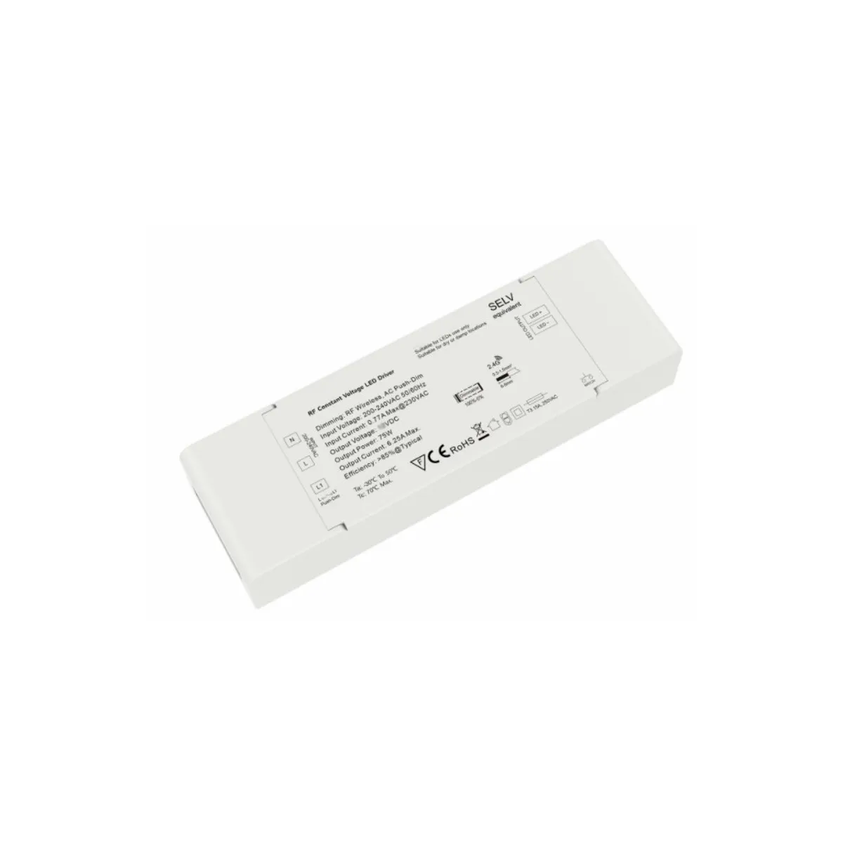 LEDlife rWave 75W dæmpbar strømforsyning - 24V DC, 3,125A, RF, push-dæmp