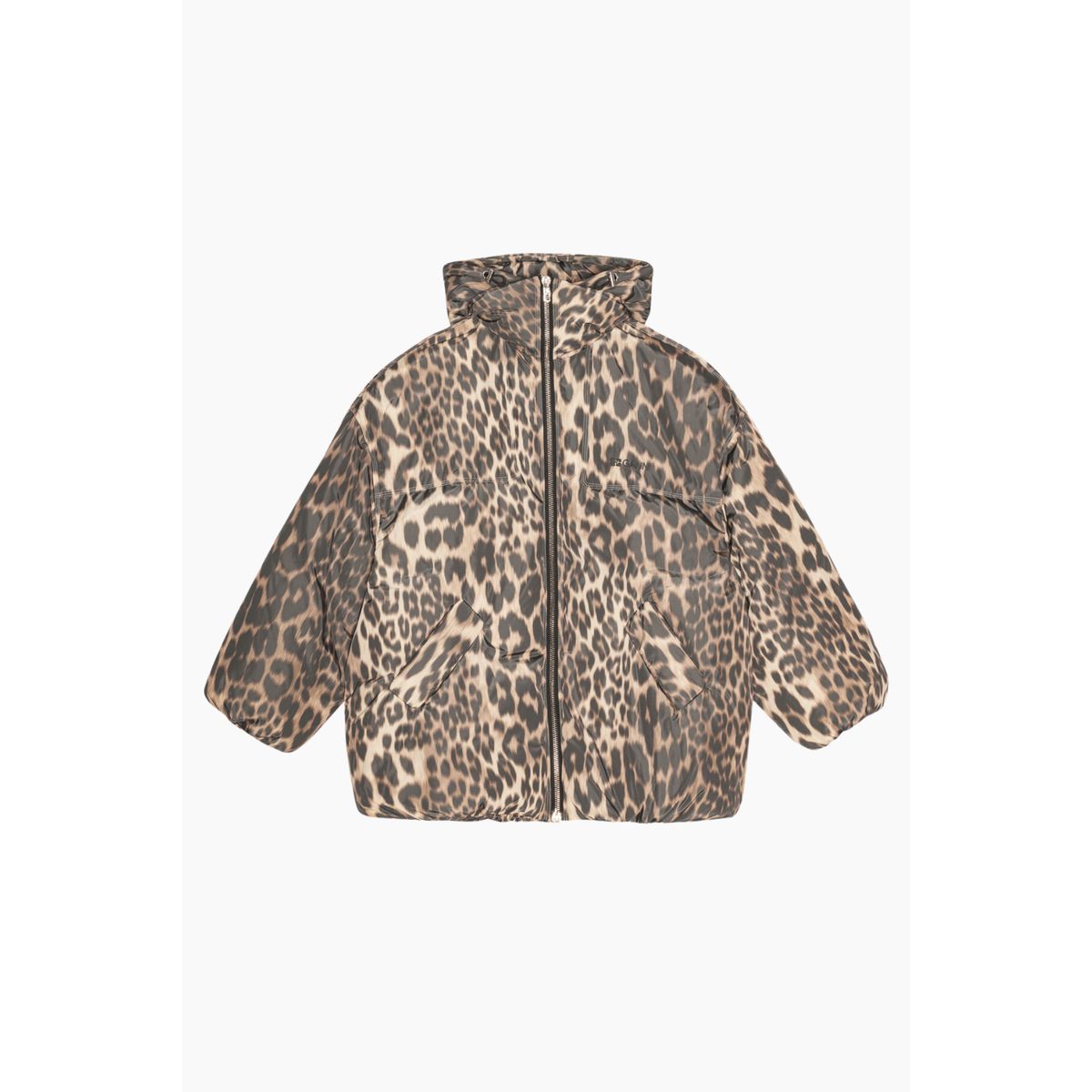 Leo Puffers Midi Jacket W0115 - Almond Milk - GANNI - Leopard S/M