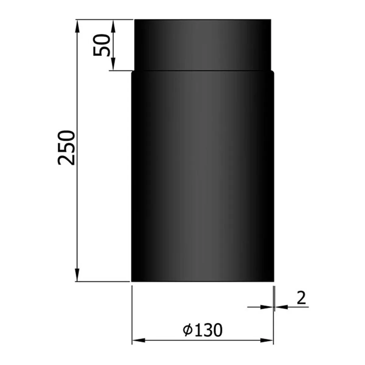 Lige Røgrør Ø130 mm. - 250 mm