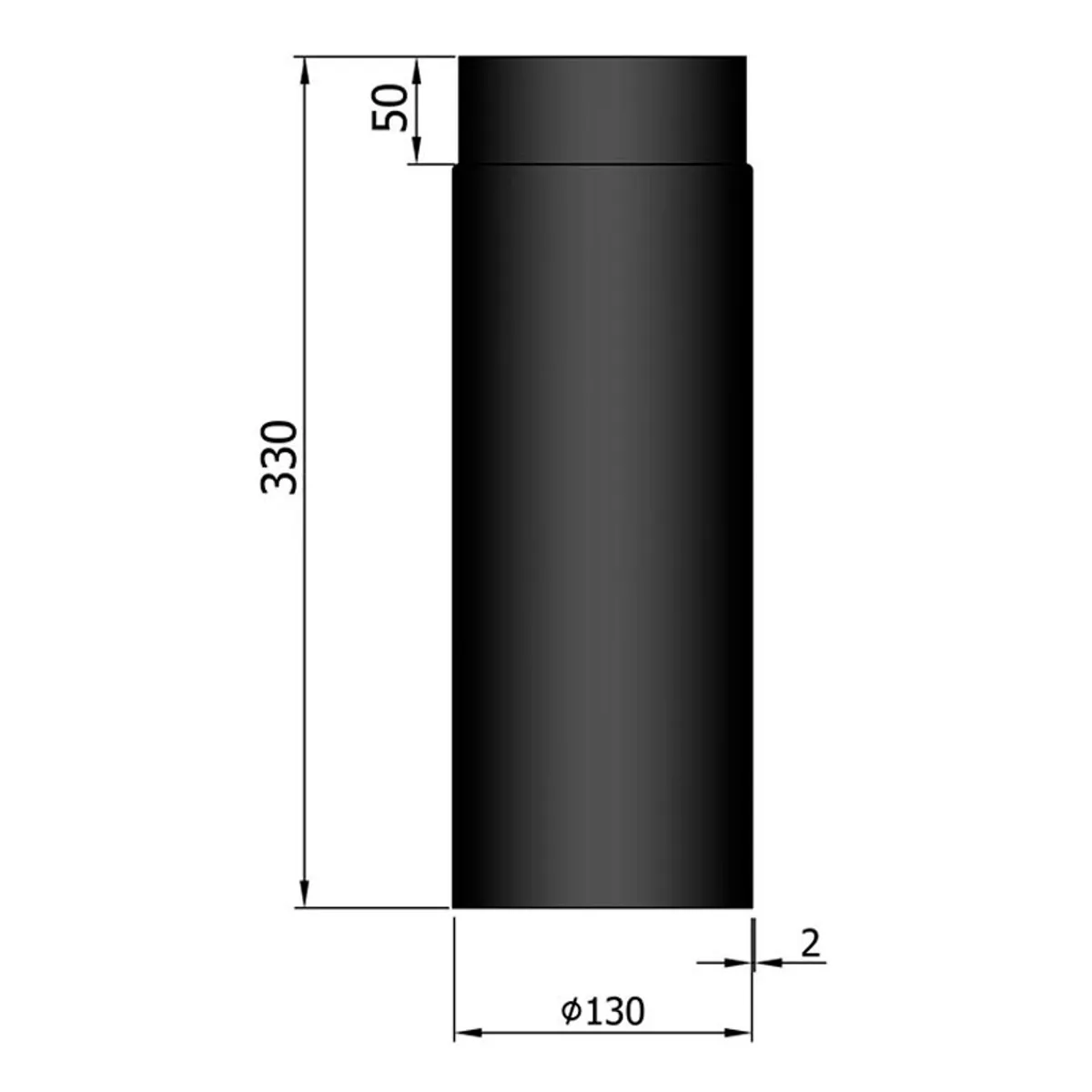 Lige Røgrør Ø130 mm. - 330 mm