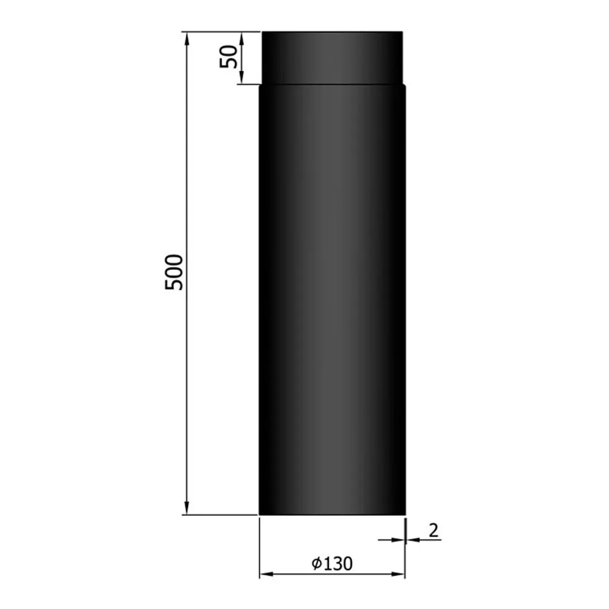 Lige Røgrør Ø130 mm. - 500 mm