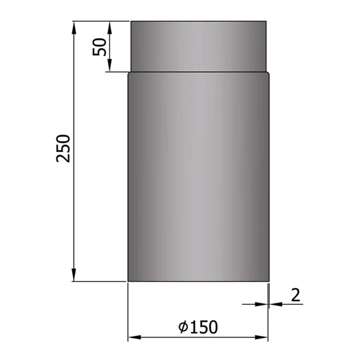 Lige Rør Ø150 mm - Grå - 250 mm