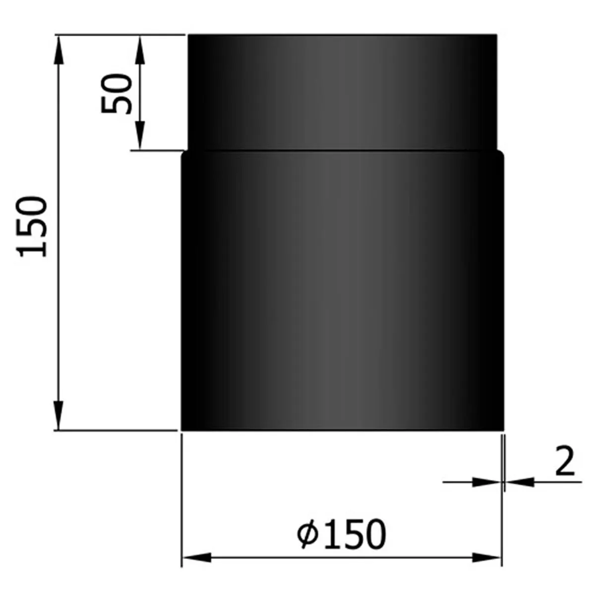 Lige Rør Ø150 mm - Sort - 150 mm