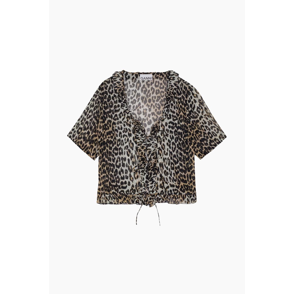 Light Chiffon Tie String Blouse F9197 - Leopard - GANNI - Leopard S