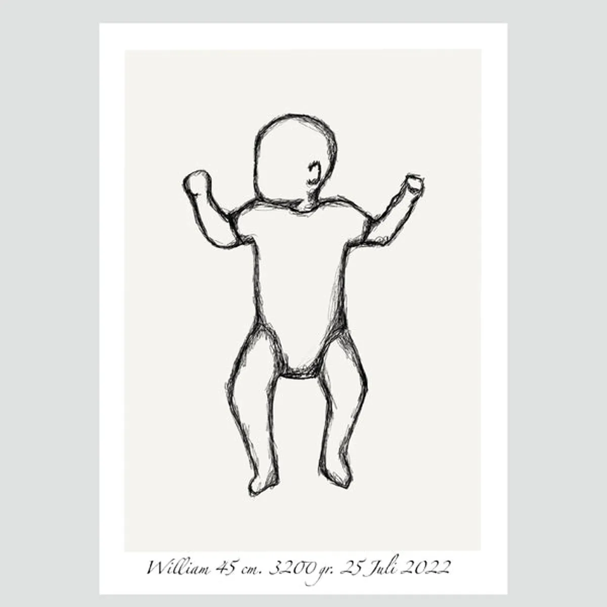 Lille Plakat Fødselsplakat - Baby på ryggen - Sketch